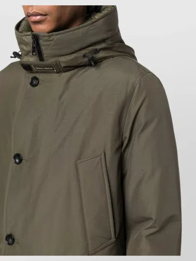 Woolrich Feather Down Padded Parka With Concealed Hood In Green