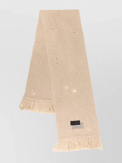 Mm6 Maison Margiela Wool Blend Scarf With Distressed Effect In Neutral