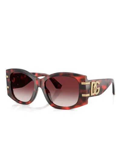 Dolce & Gabbana Logo-plaque Geometric Sunglasses In Brown