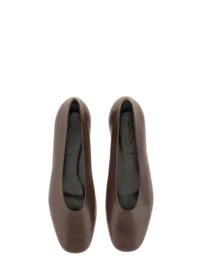 Aeyde Leather Pointed Toe Ballerina Shoes In Brown