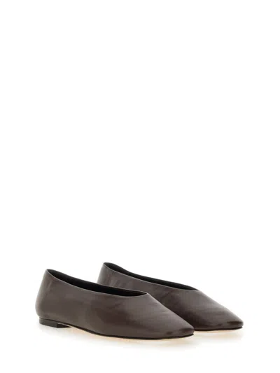 Aeyde Leather Pointed Toe Ballerina Shoes In Brown