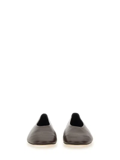 Aeyde Leather Pointed Toe Ballerina Shoes In Brown