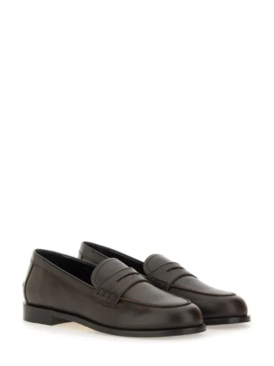 Aeyde Leather Loafers With Penny Strap And Round Toe In Brown