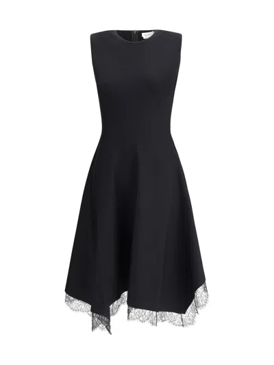 Alexander Mcqueen Women Asymmetric Midi Dress In Black