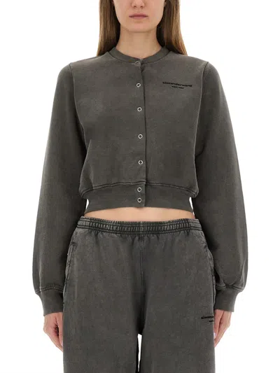 Alexander Wang Shrunken Snap Cardigan Crewneck Sweatshirts Black