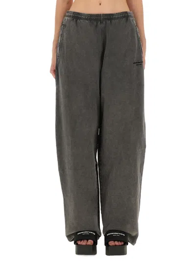 Alexander Wang Elastic Waistband Wide Leg Trousers In Gray