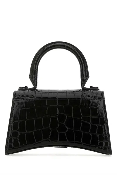 Balenciaga Hourglass Xs Croc-effect Leather Tote In Black