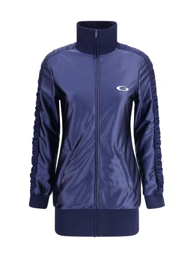 Balenciaga Shiny Jersey Fitted Tracksuit Dress In Blue