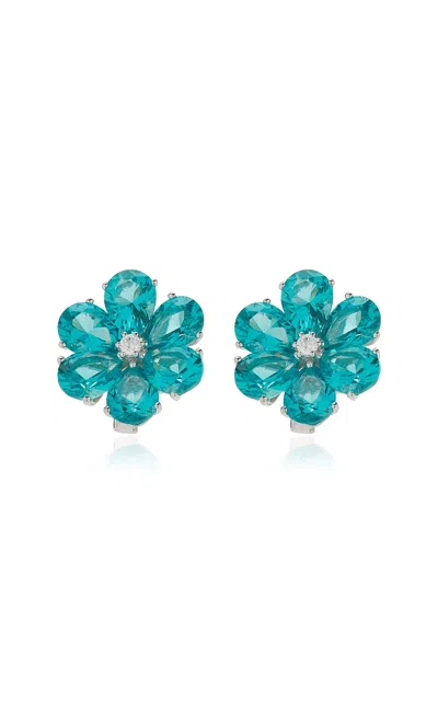Anabela Chan Paraiba Marguerite Daisy 18k White Gold Diamond And Tourmaline Earrings