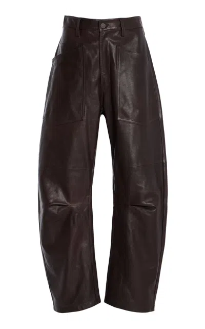 Nili Lotan Shon Barrel Leather Pants In Brown