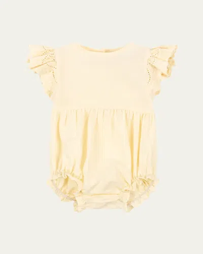 Konges Slojd Girl's Posey Scallop-trim Romper In Yellow