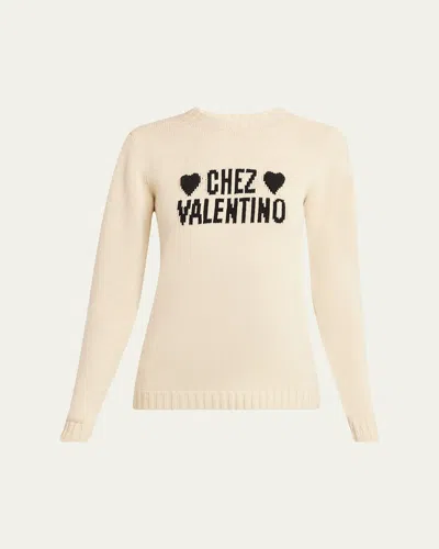 Valentino Chez  Beaded Wool Sweater In Neutral