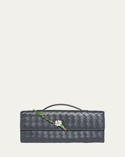 Bottega Veneta Andiamo Flower-embellished Leather Clutch Bag In Black
