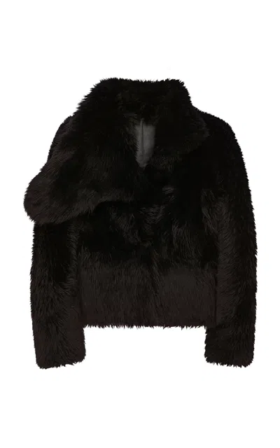 Courrèges Shearling Belted Coat In Black