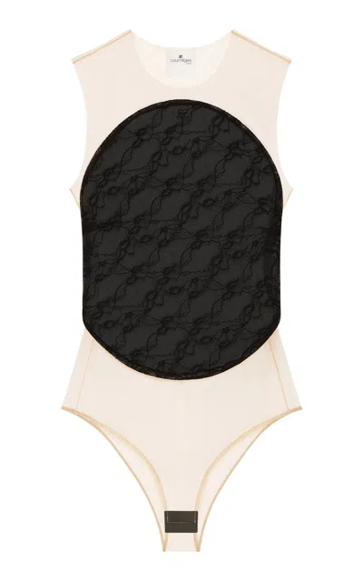 Courrèges Illusion Circle Satin Bodysuit In White