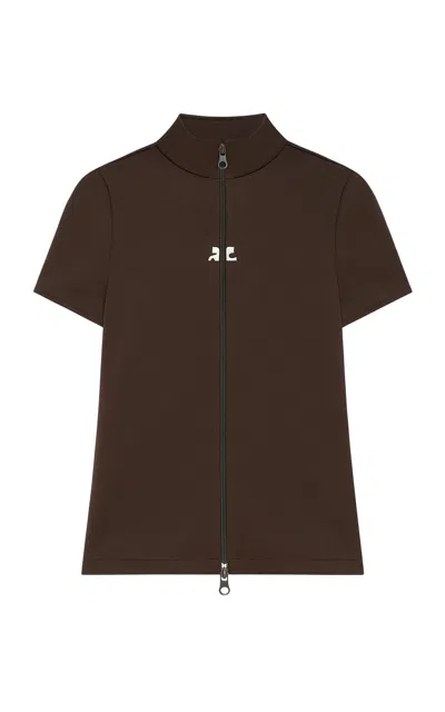 Courrèges High Collar Short Sleeves T-shirt In Brown