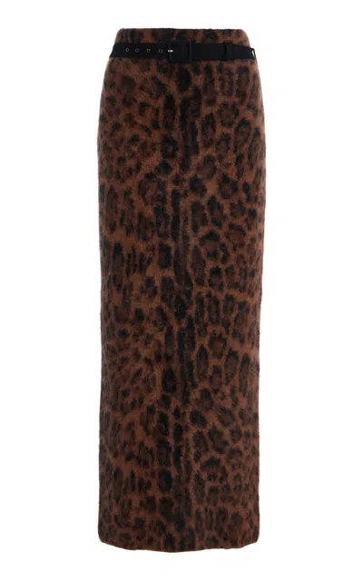 Adam Lippes Levi Belted Leopard Brushed-cashmere Skirt