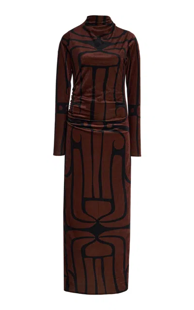 Cala De La Cruz Isidora Velvet Maxi Dress In Brown