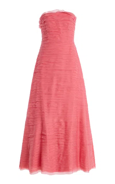 Aje Soundscape Strapless Layered Chiffon Gown In Pink