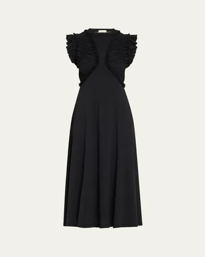 Ulla Johnson Shiva Sleeveless Ruffled Midi Dress Noir