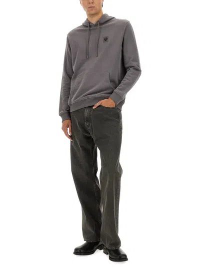 Belstaff Hooded Sweater Drawstring Kangaroo Pocket In Gray