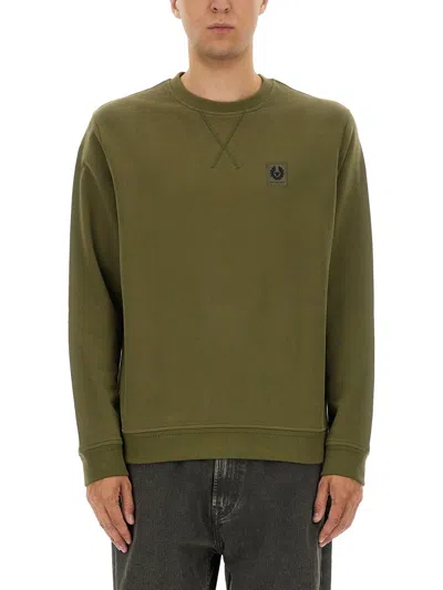 Belstaff Crew Neck Sweater Ribbed Cuffs In Green