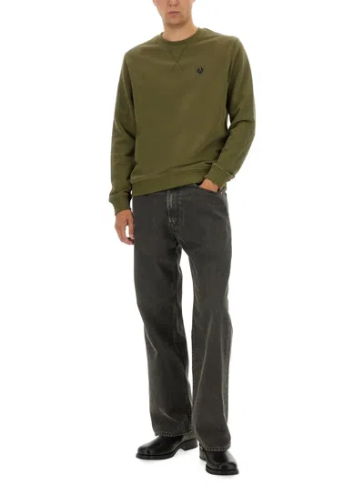 Belstaff Crew Neck Sweater Ribbed Cuffs In Green