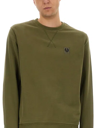Belstaff Crew Neck Sweater Ribbed Cuffs In Green