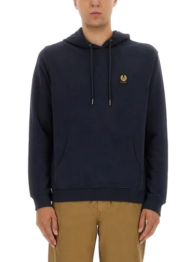 Belstaff Hooded Cotton Fleece Sweatshirt In Blue