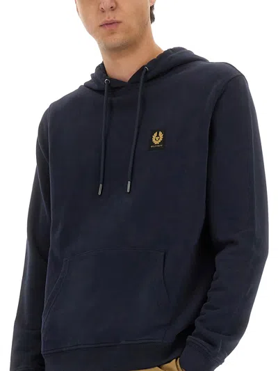 Belstaff Hooded Cotton Fleece Sweatshirt In Blue