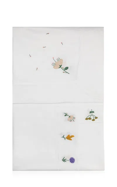 Gohar World Á Jour & Flora Embroidered Linen Dinner Napkin