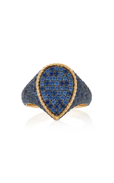Yvonne Léon 9k Yellow Gold Sapphire Signet Ring