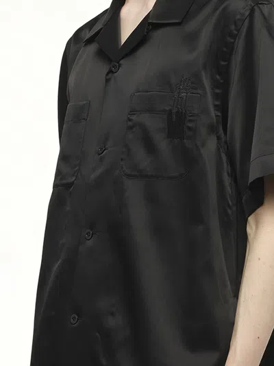 Sacai Where The Wild Things Are Embroidered Satin Camp Shirt In Black
