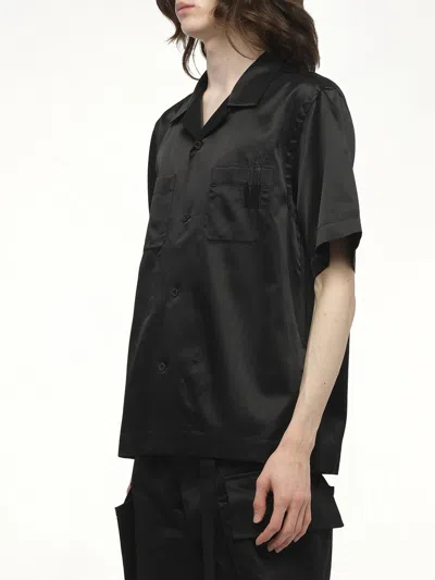 Sacai Where The Wild Things Are Embroidered Satin Camp Shirt In Black