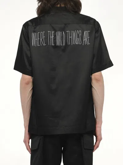 Sacai Where The Wild Things Are Embroidered Satin Camp Shirt In Black