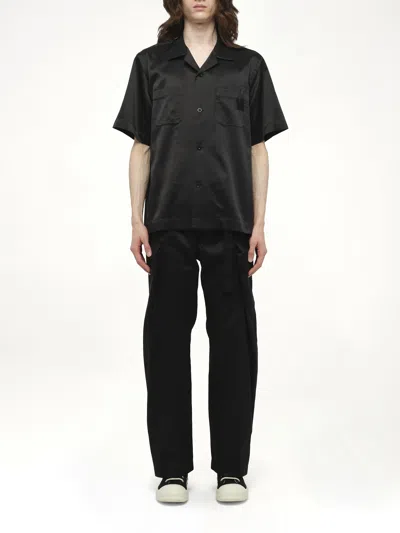 Sacai Where The Wild Things Are Embroidered Satin Camp Shirt In Black