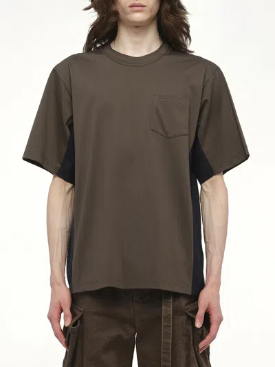 Sacai Suiting Mixed Media Pocket T-shirt In Gray