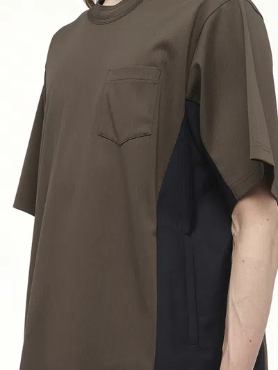 Sacai Suiting Mixed Media Pocket T-shirt In Gray
