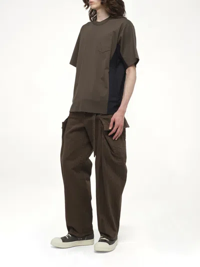 Sacai Suiting Mixed Media Pocket T-shirt In Gray