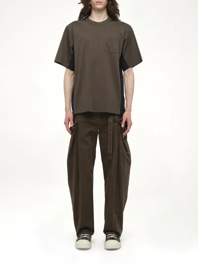 Sacai Suiting Mixed Media Pocket T-shirt In Gray
