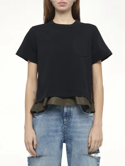 Sacai Round Neck Short Sleeve T-shirt In Black