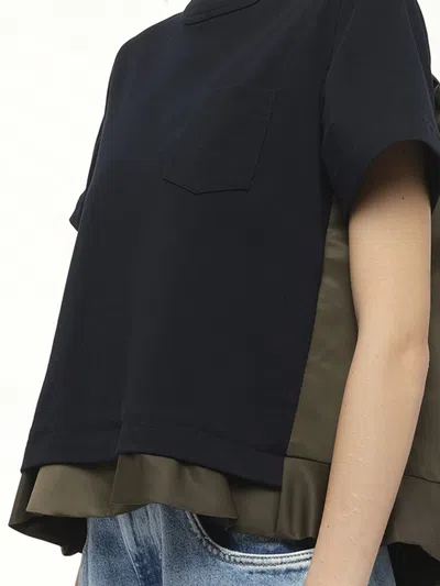 Sacai Round Neck Short Sleeve T-shirt In Black