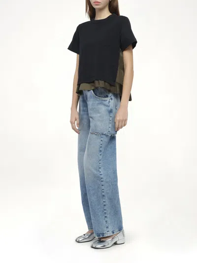Sacai Round Neck Short Sleeve T-shirt In Black