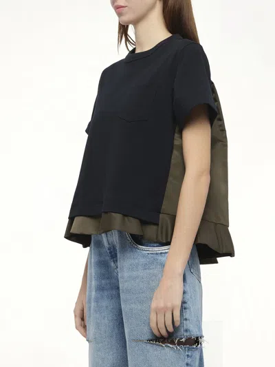 Sacai Round Neck Short Sleeve T-shirt In Black