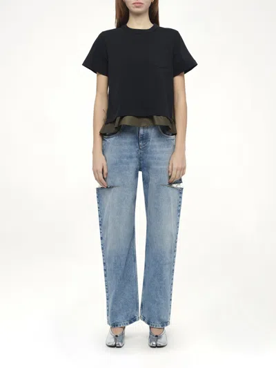 Sacai Round Neck Short Sleeve T-shirt In Black