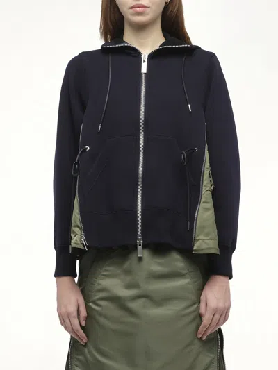Sacai Sponge Sweat X Nylon Twill Hoodie In Blue