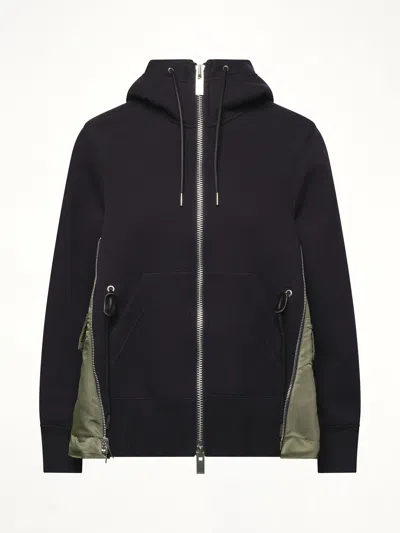 Sacai Sponge Sweat X Nylon Twill Hoodie In Blue