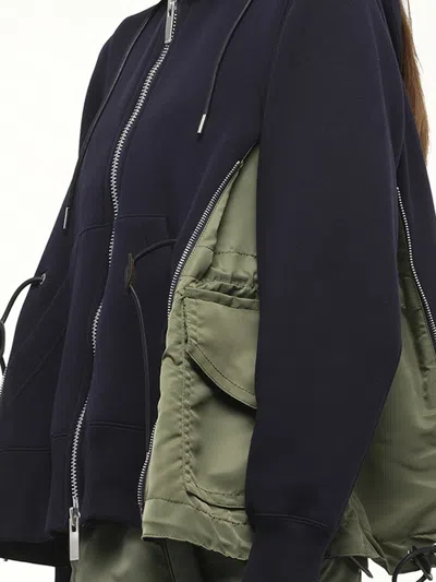 Sacai Sponge Sweat X Nylon Twill Hoodie In Blue