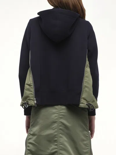 Sacai Sponge Sweat X Nylon Twill Hoodie In Blue