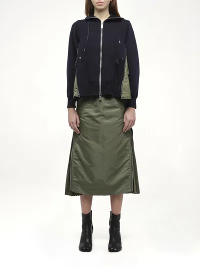 Sacai Sponge Sweat X Nylon Twill Hoodie In Blue